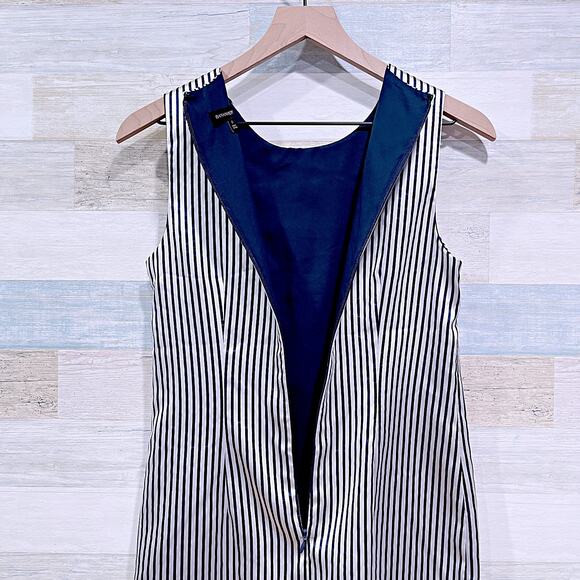 Banana Republic Double Bow Tafetta Shift Dress Navy White Stripe Womens 0 - Picture 7 of 9